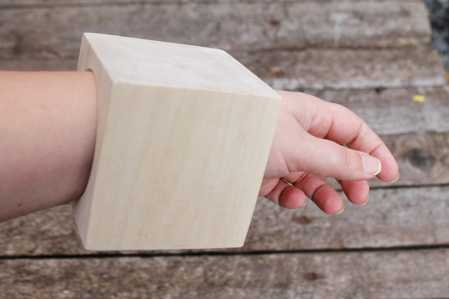 90 mm BIGest Wooden square bangle unfinished - natural eco friendly - Linden wood