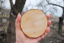 Load image into Gallery viewer, Set of 2 Unfinished wooden slices with tree bark made of alder wood 90-110 mm diameter (3,5 - 4,3 inches) - natural eco friendly
