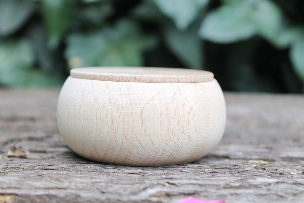 75 mm round unfinished wooden box - with cover - natural, eco friendly