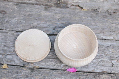 85 mm round unfinished wooden box - 3.3 inches - natural, eco friendly - made of beech wood