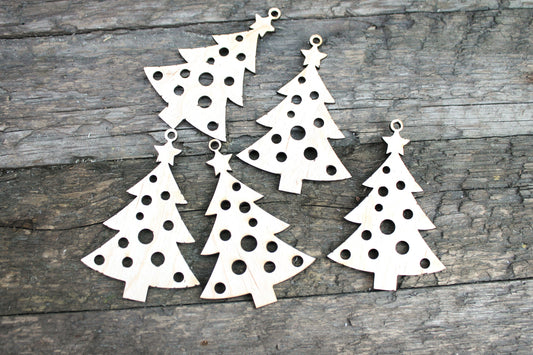 SET OF 5 - Christmas tree blank - unfinished laser cut blank - high quality plywood laser cut - Christmas tree decorations