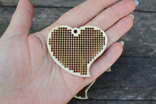 Load image into Gallery viewer, SET OF 5 - Heart Cross stitch pendant blank - blanks Wood Needlecraft Pendant, Necklace or Earrings - wooden cross stitch blank
