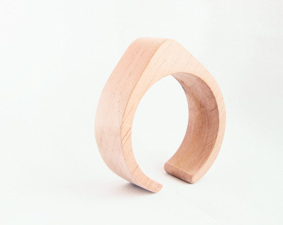 30 mm Wooden cuff unfinished drop shape - natural eco friendly
