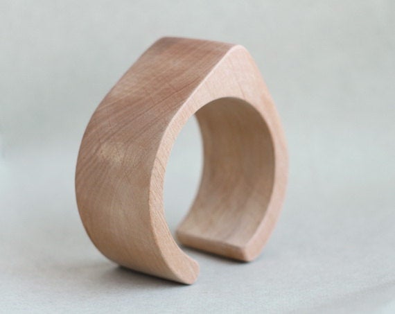 45 mm Wooden cuff unfinished drop shape - natural eco friendly