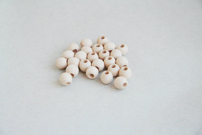 11  mm Wooden beads 25 pcs - big hole 5 mm - natural eco friendly - beech wood