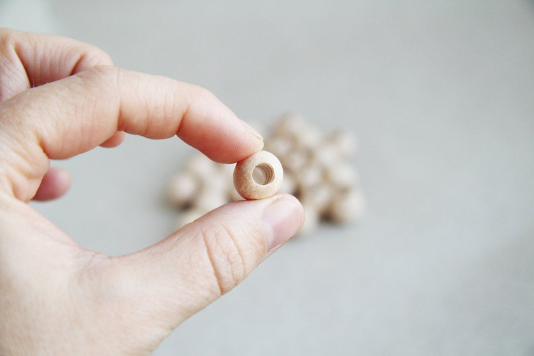 11  mm Wooden beads 50 pcs - big hole 5 mm - natural eco friendly - beech wood