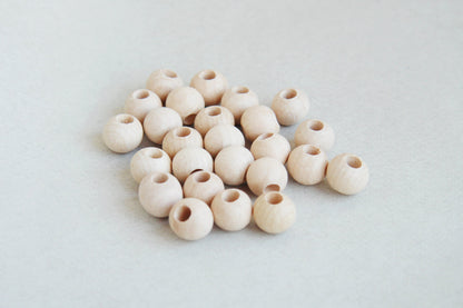 13  mm Wooden beads 10 pcs - big hole 5 mm - natural eco friendly - beech wood