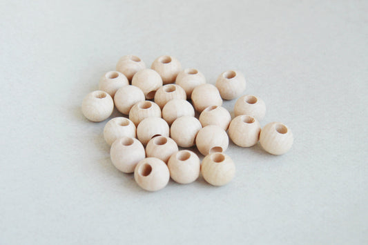 13  mm Wooden beads 10 pcs - big hole 5 mm - natural eco friendly - beech wood