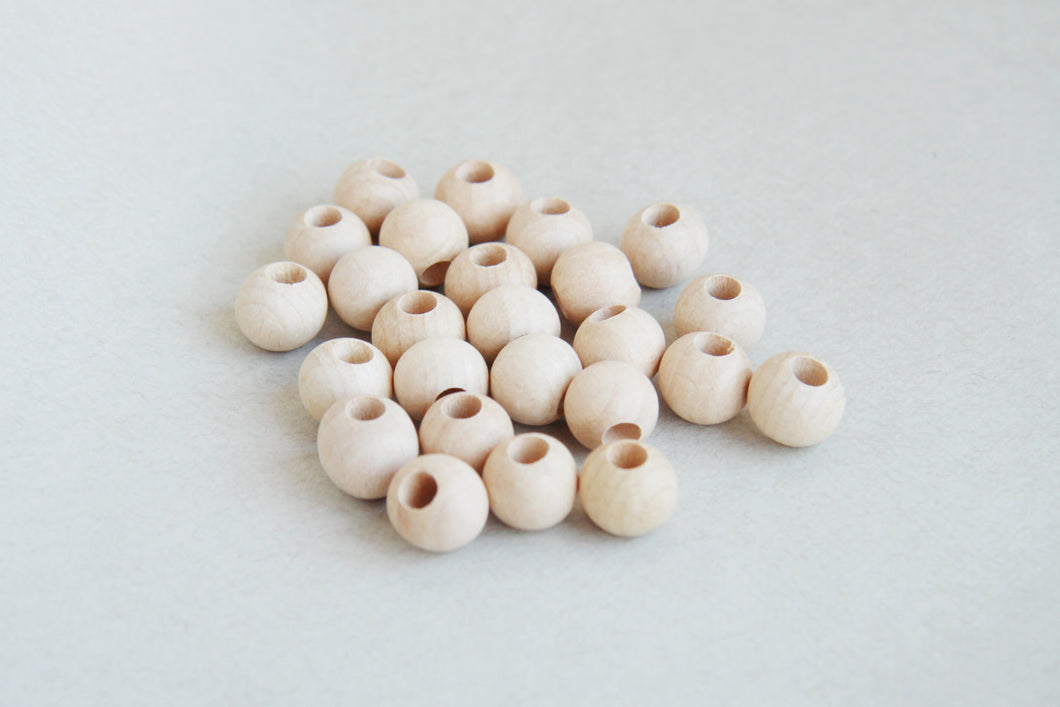 13  mm Wooden beads 10 pcs - big hole 5 mm - natural eco friendly - beech wood