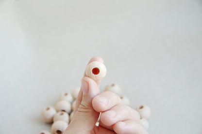 15  mm Wooden beads 25 pcs - big hole 6 mm - natural eco friendly