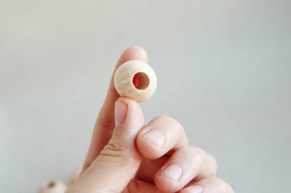 20  mm Wooden beads 10 pcs - big hole 7 mm - natural eco friendly