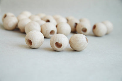 20  mm Wooden beads 25 pcs - big hole 7 mm - natural eco friendly