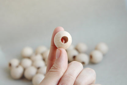 20  mm Wooden beads 25 pcs - big hole 7 mm - natural eco friendly