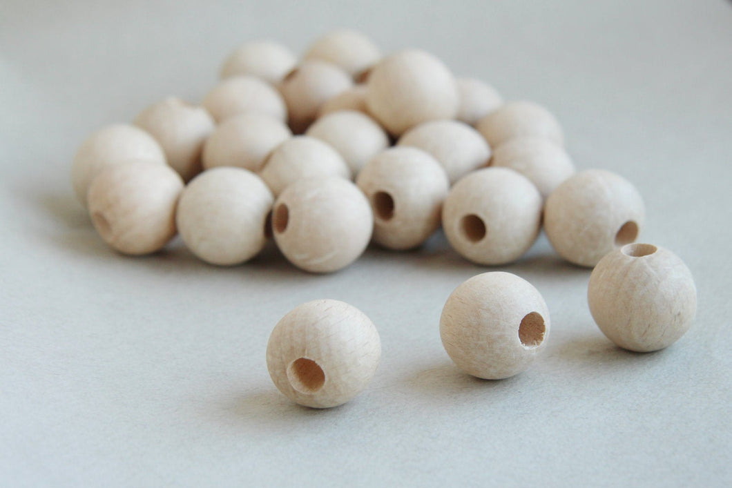 20  mm Wooden beads 10 pcs - big hole 7 mm - natural eco friendly