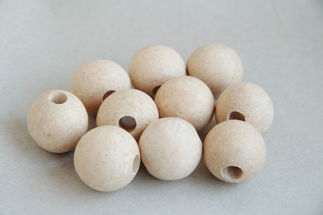 27 mm Wooden beads 50 pcs - big hole 8 mm - natural eco friendly