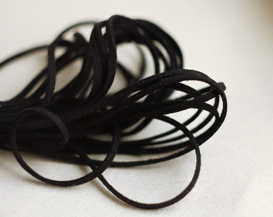 Black Suede cord - high quality soft faux cord 2 m - 2,18  yards or 6,5 feet