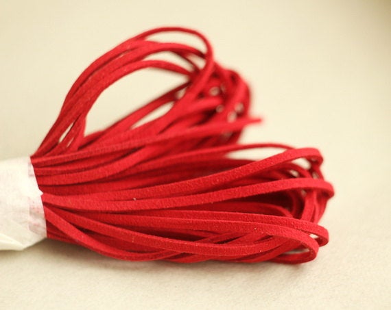 Red  Suede cord - high quality soft faux cord 2 m - 2,18  yards or 6,5 feet