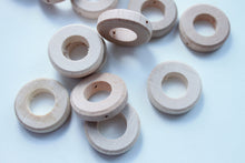 Load image into Gallery viewer, Unfinished Wooden rings - 25 mm (1&quot;)  - natural eco friendly - 10 pcs - two holes - beech wood
