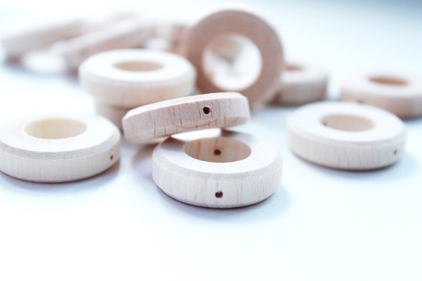 Unfinished Wooden rings - 25 mm (1")  - natural eco friendly - 10 pcs - two holes - beech wood