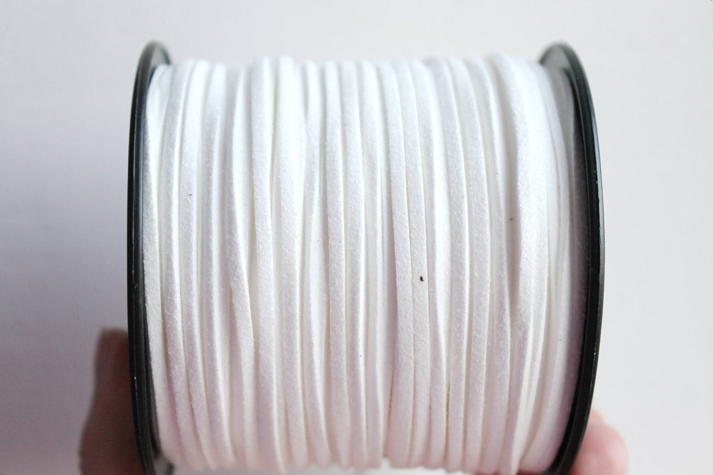 White  Suede cord - high quality soft faux cord 2 m - 2,18  yards or 6,5 feet