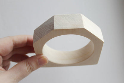 25 mm Wooden bangle unfinished hexahedral - natural eco friendly