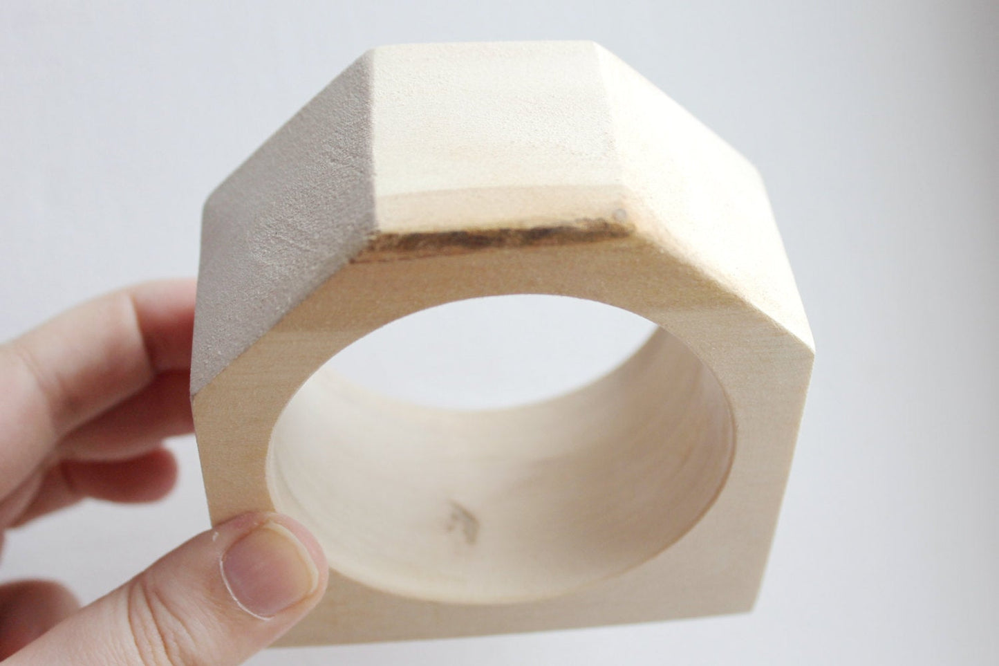 45 mm Wooden bangle unfinished hexahedral  - natural eco friendly