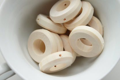 Unfinished Wooden rings - 25 mm (1")  - natural eco friendly - 10 pcs - two holes - beech wood