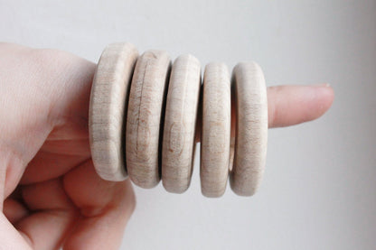 Unfinished Wooden rings - 40 mm (1,57")  - natural eco friendly - 5 pcs - made of beech wood