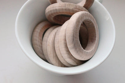 Unfinished Wooden rings - 40 mm (1,57")  - natural eco friendly - 5 pcs - made of beech wood