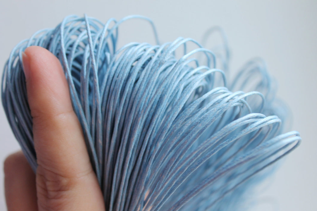 Light Blue Wax Cotton Cord 1 mm 10 meters - 10,9 yards or 32,8 feet