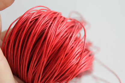 Red  Wax Cotton Cord 1mm 10 meters - 10,9 yards or 32,8 feet