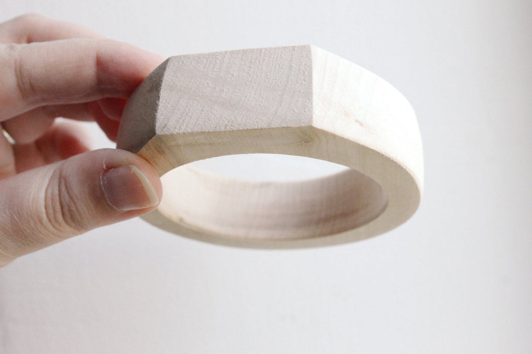 20 mm Wooden bangle unfinished round with two corners on the top - natural eco friendly