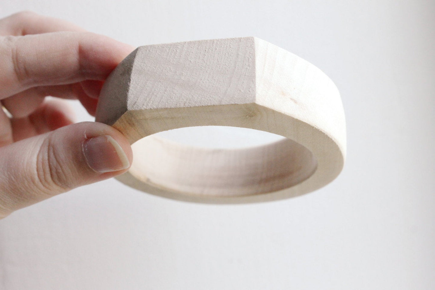 45 mm Wooden bangle unfinished round with two corners on the top - natural eco friendly PE2-45
