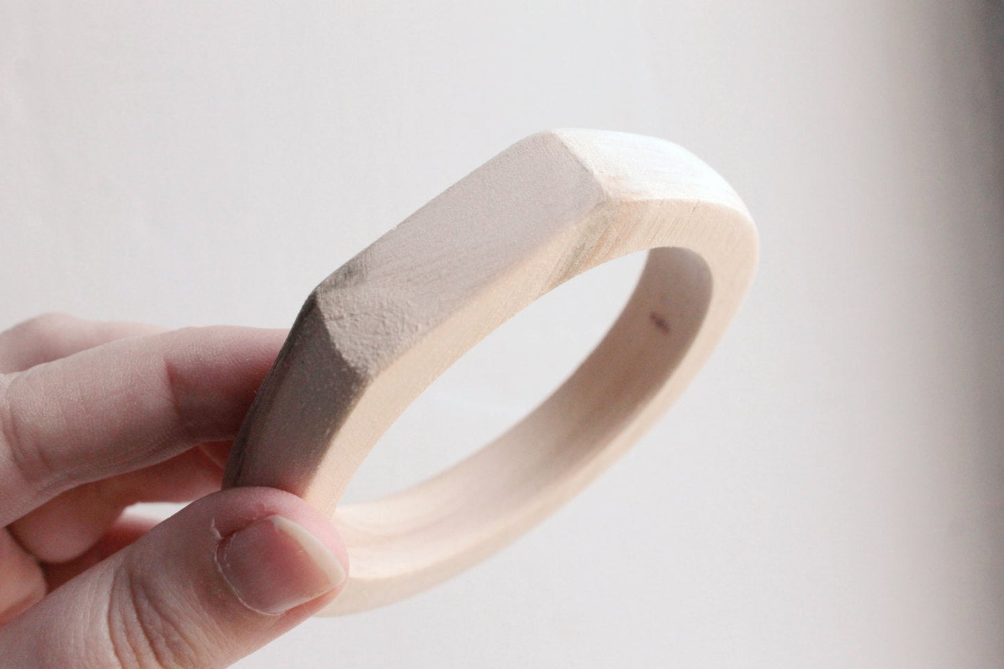 30 mm Wooden bangle unfinished round with two corners on the top - natural eco friendly