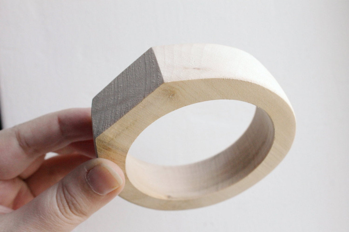 30 mm Wooden bangle unfinished round with two corners on the top - natural eco friendly