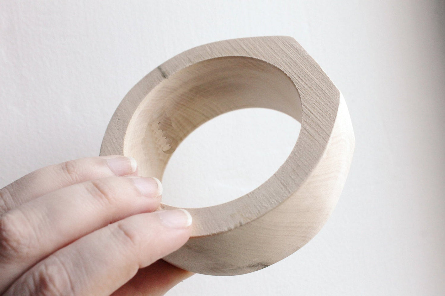 30 mm Wooden bangle unfinished round with two corners on the top - natural eco friendly