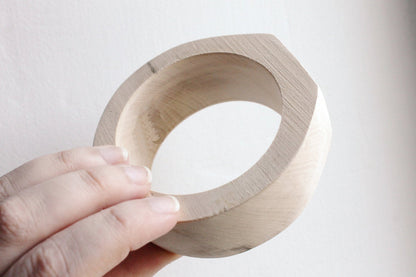 30 mm Wooden bangle unfinished round with two corners on the top - natural eco friendly