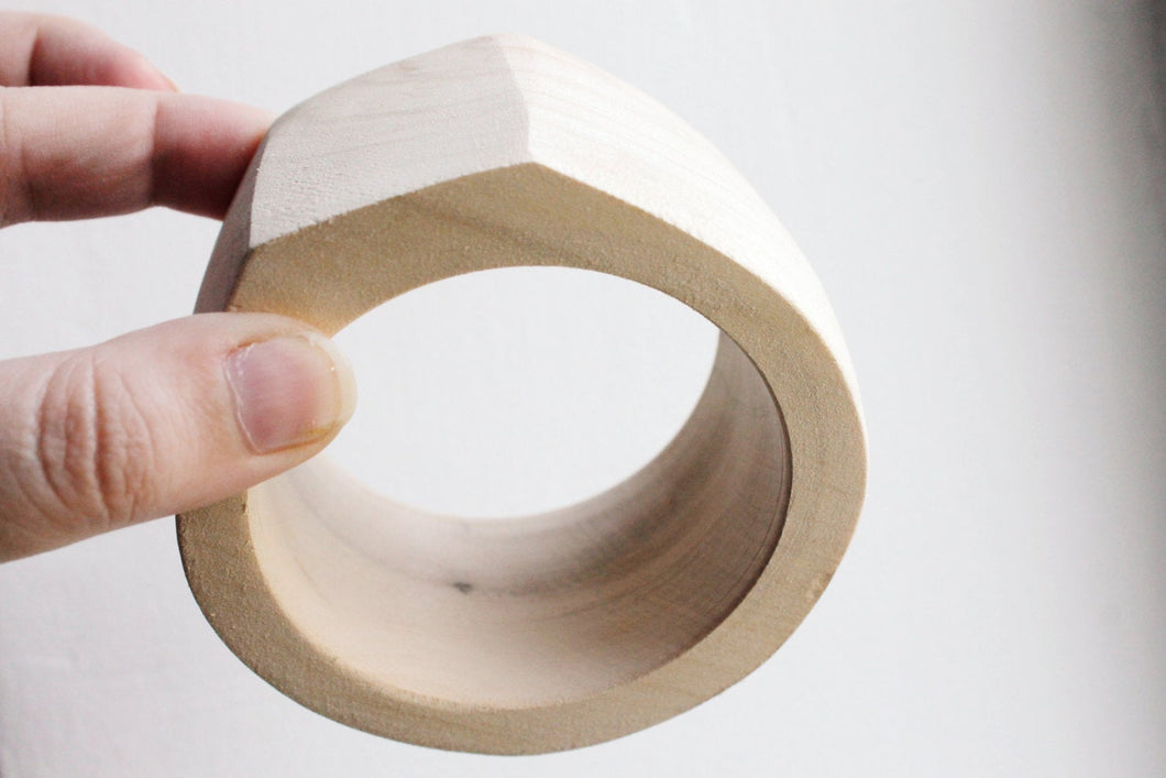 45 mm Wooden bangle unfinished round with two corners on the top - natural eco friendly PE2-45