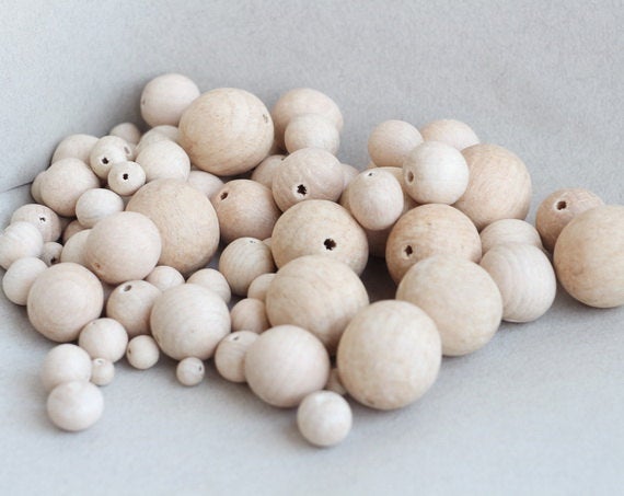 Set of sample round beads 90 pcs - 9 sizes - natural eco friendly