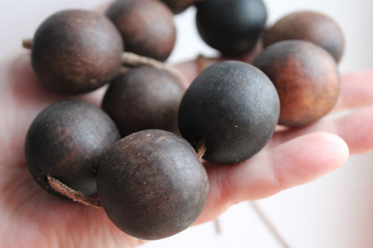 30 mm Wooden textured beads 50 pcs with 5 mm hole - natural, ECO-FRIENDLY beads - boiled in olive oil