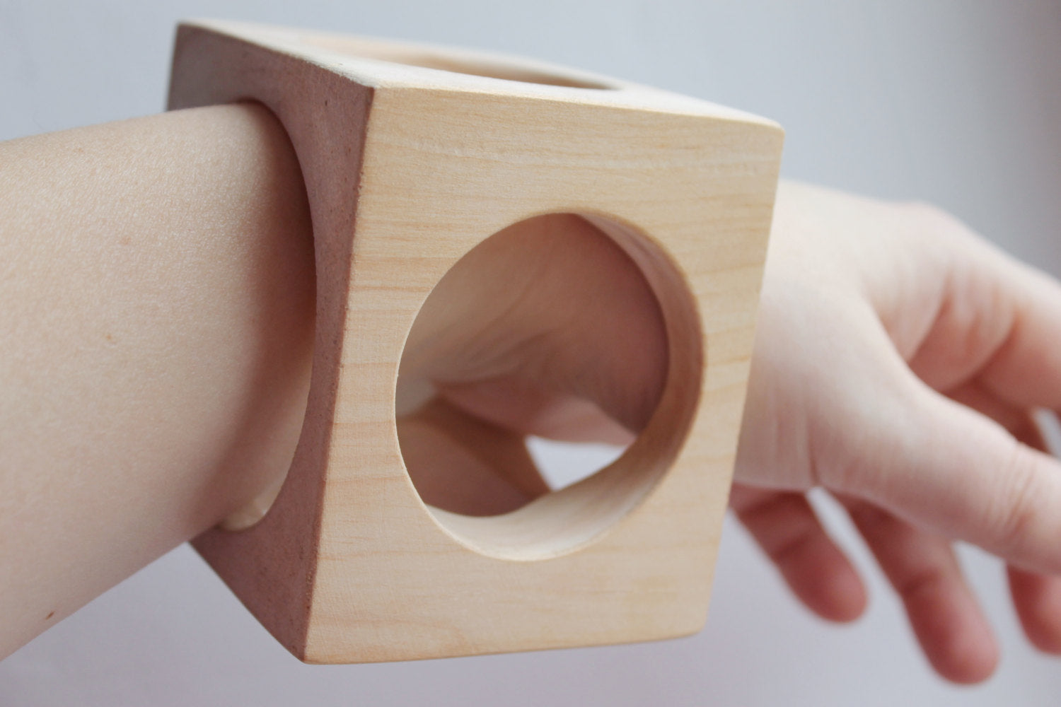 70 mm BIG Wooden square bangle unfinished with the holes on all sides-  natural eco friendly