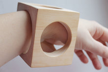 Load image into Gallery viewer, 70 mm BIG Wooden square bangle unfinished with the holes on all sides- natural eco friendly
