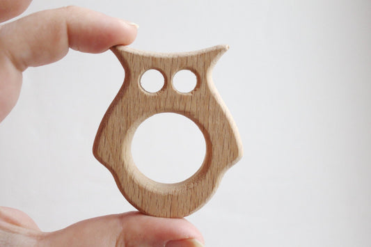 Owl-teether, natural, eco-friendly - Natural Wooden Toy - Beech-Teether - Handmade wooden teether Owl