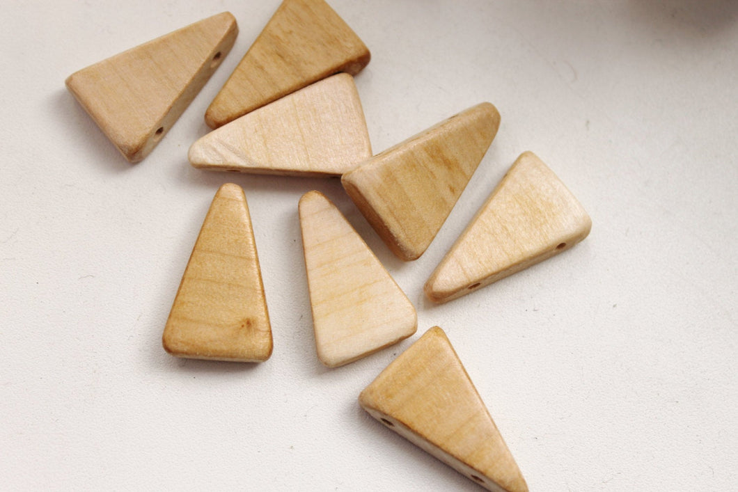Triangular wooden textured beads with four holes - natural eco friendly - set of 25 pcs